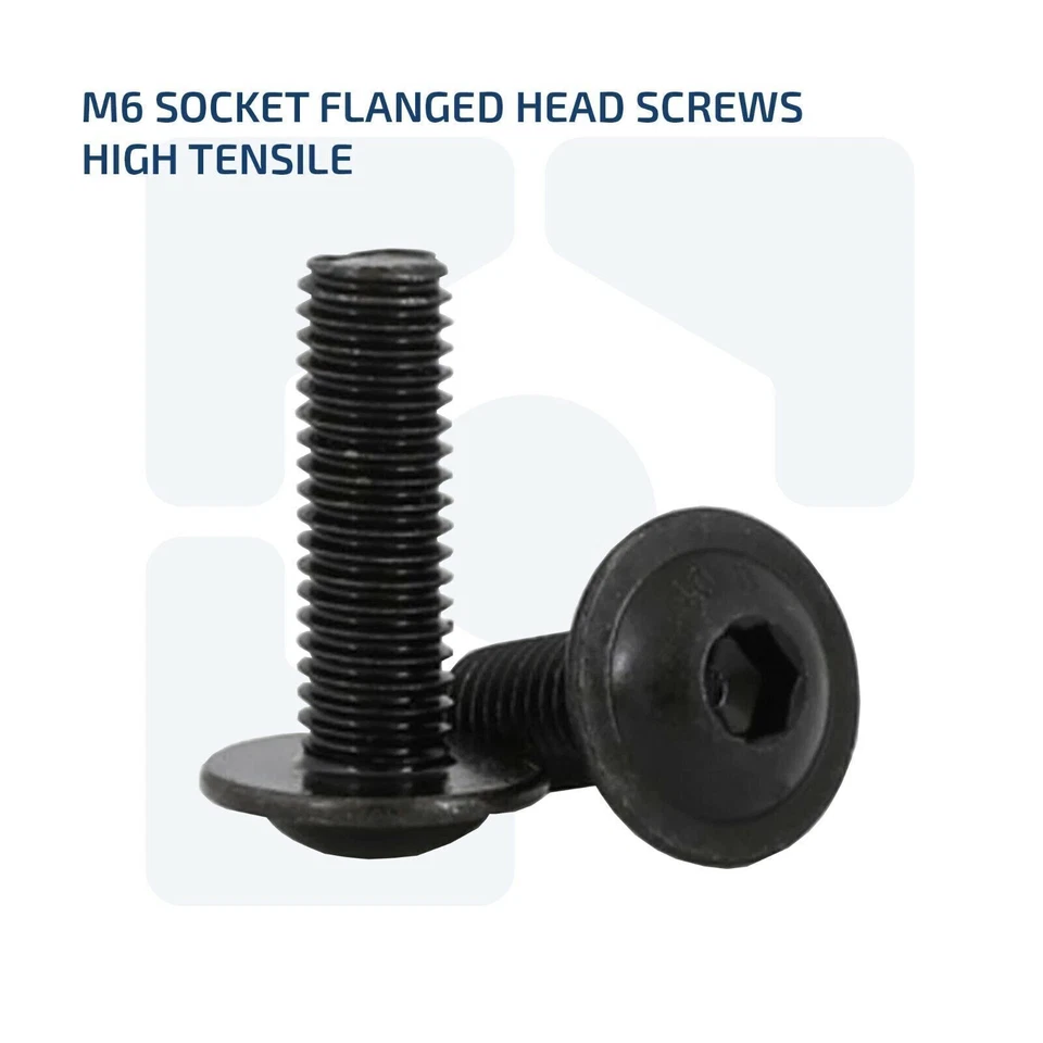 JH-FAST M6 Socket Flange Button Head Screws High Tensile Black Allen Bolts - 6mm