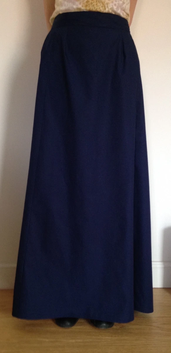Falda de mujer hecha a mano estilo victoriano (años 1890) longitud completa, azul marino, tallas 4-30, nueva