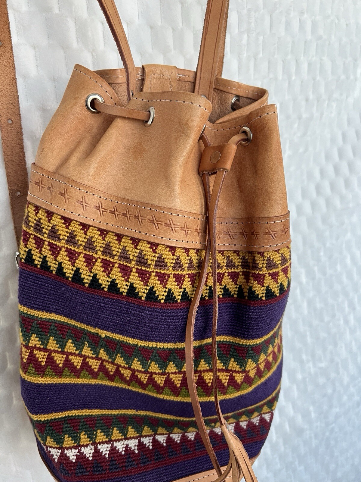 Drawstring Aztec Tapestry Hand Loomed Backpack W/… - image 10