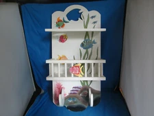 Tropical Fish Bathroom Shelf Wall Mount Unit  Cup Holder, Towel Hooks & Shelf 
