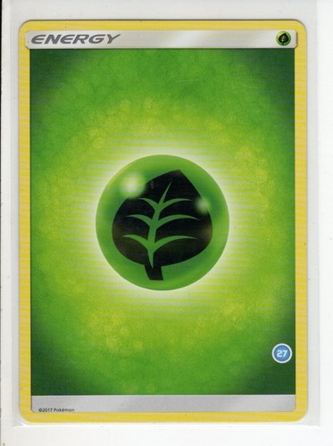 2017 GRASS ENERGY SUN & MOON BASE SET NUMBER 27 POKEMON CARD LP