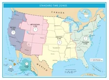 USA Time Zones Map GLOSSY POSTER PICTURE PHOTO PRINT BANNER 12117