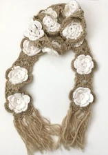 Beige and White Floral Winter/ Fall Cold Weather Scarf  
