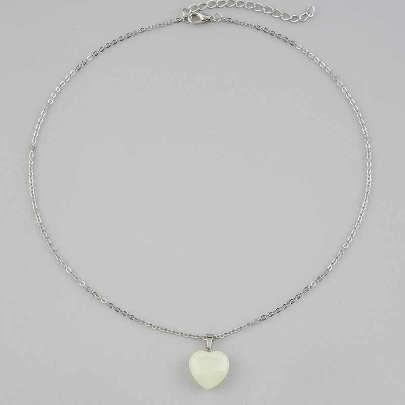 Glow In the Dark Luminous Natural Stone Heart Pendant Necklace Women