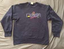 VTG Hollywood California Embroidered Sweatshirt Sz L Blue Top Threads USA Made