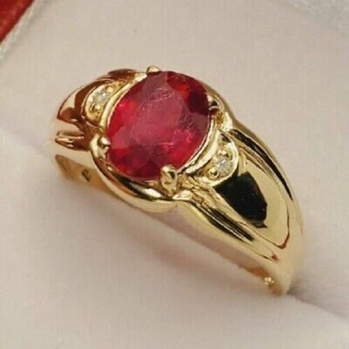 2.20Ct Oval Cut Lab Created Red Ruby Men's Wedding Ring 14K Yellow Gold Plated - Image 4 of 4