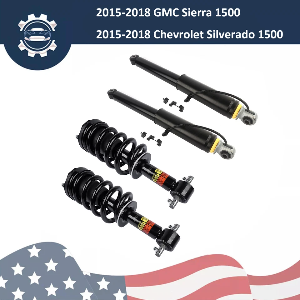 Conjunto de 4 piezas de puntal delantero y resorte + amortiguadores traseros para 15-18 GMC Sierra 1500 MagneRide Foto 3 de 4