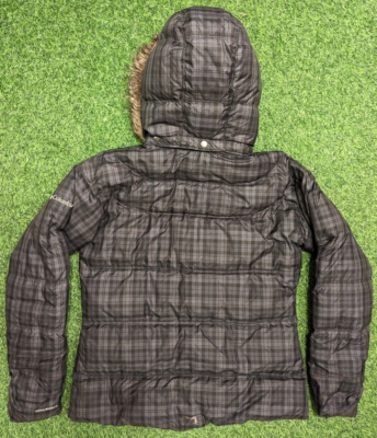 Columbia Women's Large Faux Fur Down Blue Plaid Puffer Jacket Ski