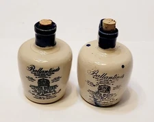 2 Ballentines Scotch Whiskey Mini Stoneware Jugs Poisson Pottery Blue & White