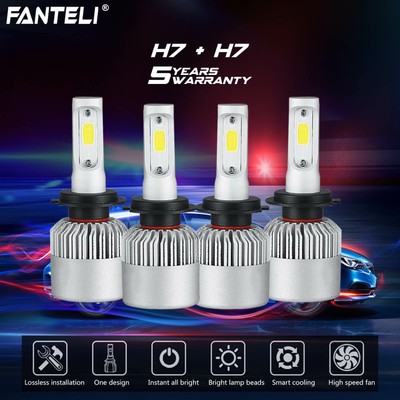 4 Bulbs Kit H7 + H7 Combo Total 3920W 588000LM LED Headlight High Low B