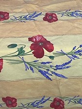58 Inch Round Yellow w/Lavender Red Poppies Floral Tablecloth and Napkins