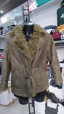 Shearling Sheepskin Woman Green Genuine Leather VINTAGE Size 46 MON 463 LZ