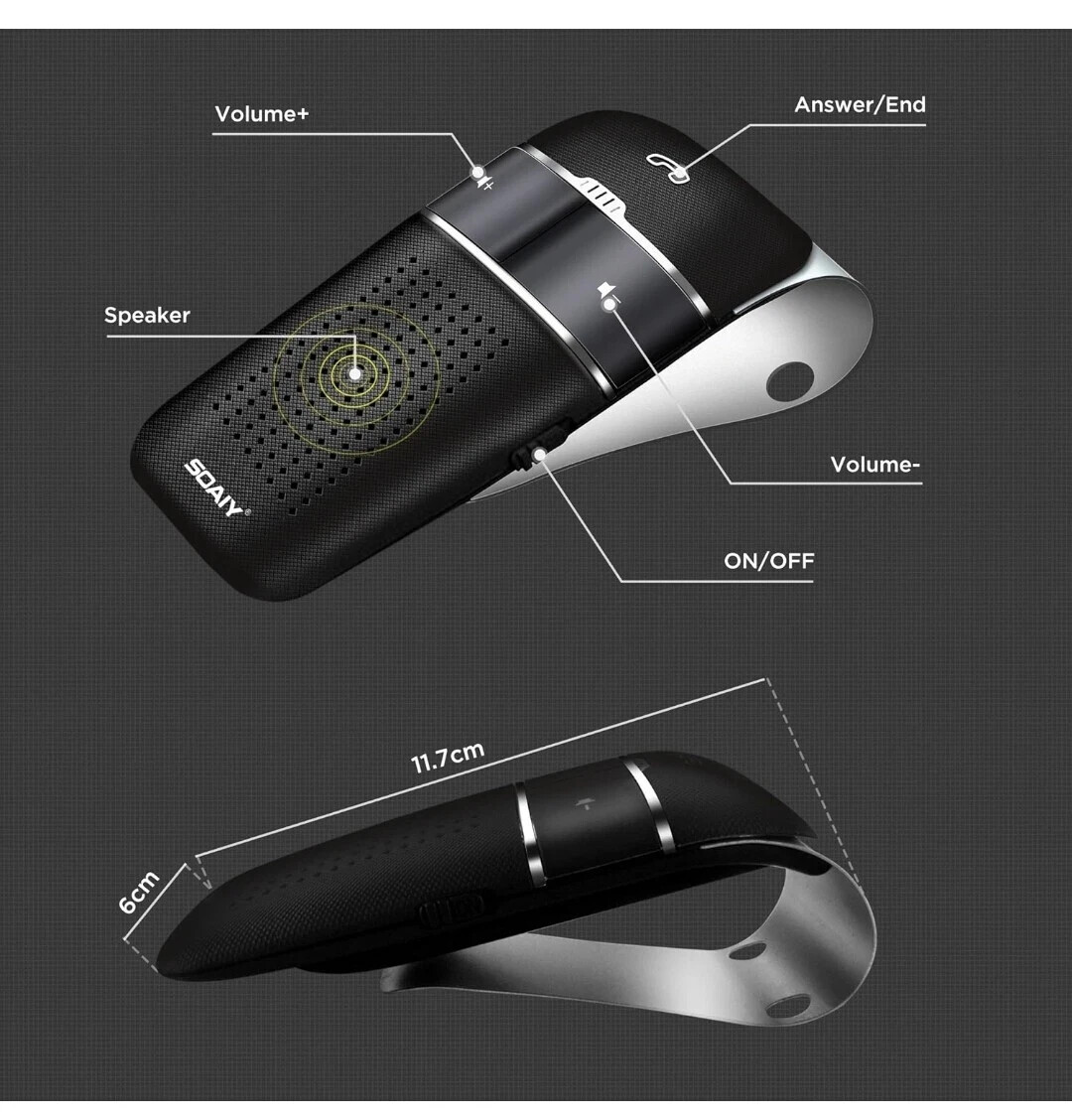 Soaiy S-32 Black Voice Command Hands-free Wireless In-Car Bluetooth  Speakerphone