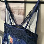 Navy Blue Floral Teddie/ Bodysuit Trimmed In Lace, Size Large — photo 7