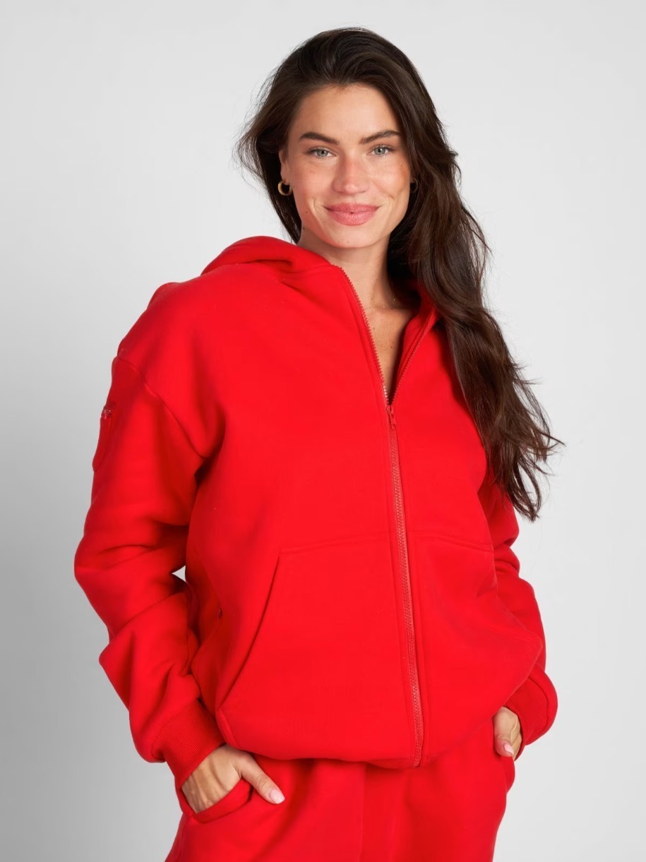 Comfrt Travel Essentials Zip Hoodie Crimson XS - Viral on Tiktok