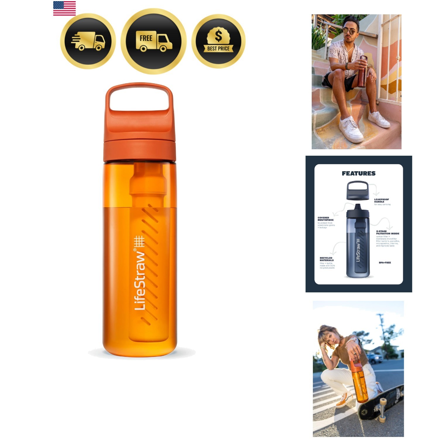 Go Series &ndash; BPA-Free Water Filter Bottle for Travel and Ev