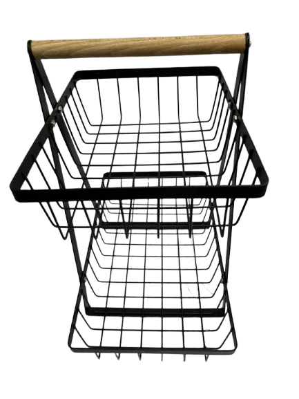 2 Tier Rack Condiment Snack Fruit Onion Vegetable Basket Storage Portable - Image 4 of 4