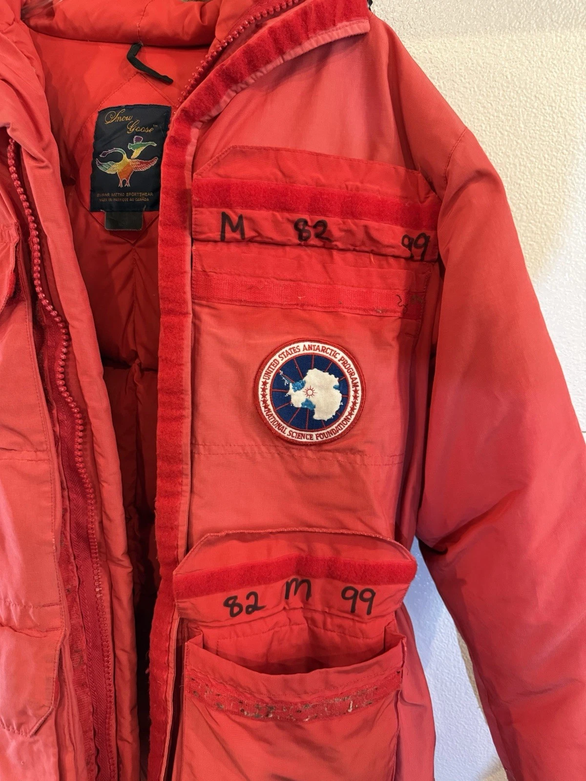 Vintage Canada Goose USA Antarctic Program Red 700 Down Big Red Parka Jacket M image 6