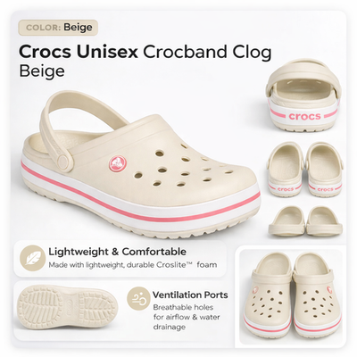 Crocs Unisex Crocband Clog Beige Casual Slip On Comfort  display picture 2