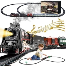 Train Set with More Tracks & Carriages, Luxury Train Toys with Smoke, Light a...