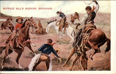 Buffalo Bill Bucking Broncos Wild West Scene c1900-20s Vintage Postcard