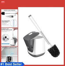 Toilet Brush and Holder Self Closing Lid Extra Long Handle Ventilated Nylon
