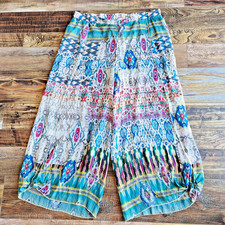 Johnny Was Geo-Printed Ikat Wide Leg Over-Lap Boho Pants Elastic Waist Sz.XL