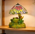 Tiffany Style Frog Lamp Stained Glass Shade Night Light Vintage Decorative Light