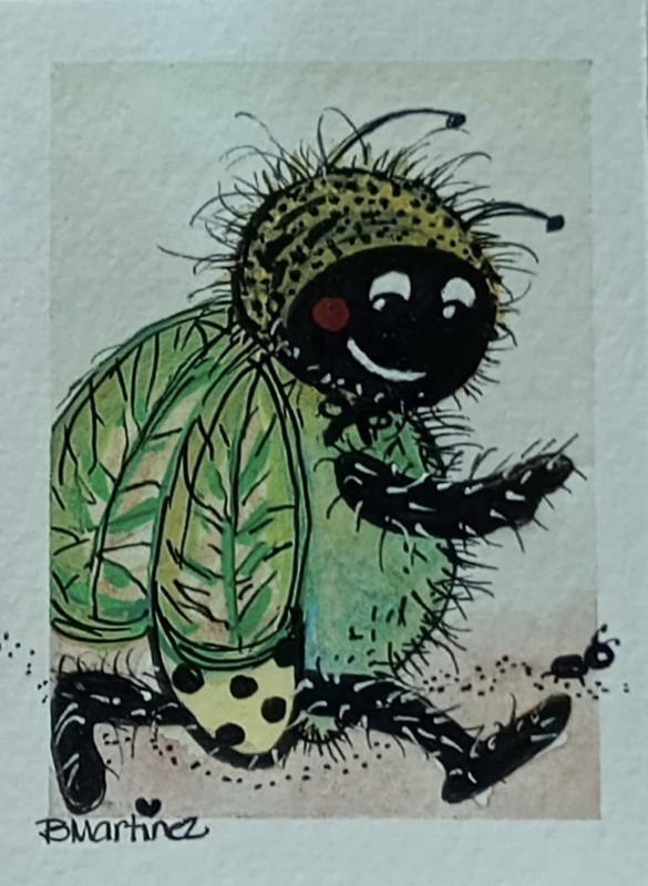 aceo original painting Bug Chasing Ant “Hey Wait”