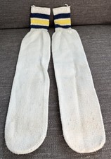 VTG Striped Blue Yellow Three Color Over The Calf Tube Socks Approx 19" Long