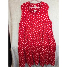 Anne Klein Red White Heart Print Sleeveless Midi Dress Plus Size 3X New