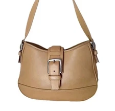 Coach Hampton Hobo Shoulder Bag Camel Tan Leather Silver Zip Buckle Y2K # 7583