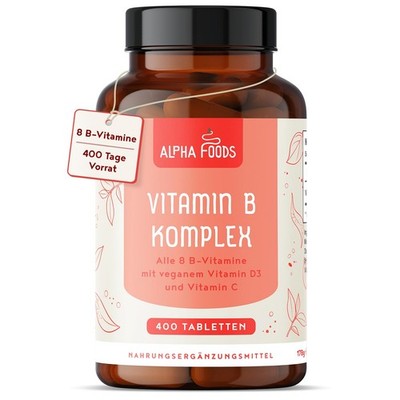 Alpha Foods Vitamin B Komplex Hochdosiert, 400 vegane 178 g (1er Pack)