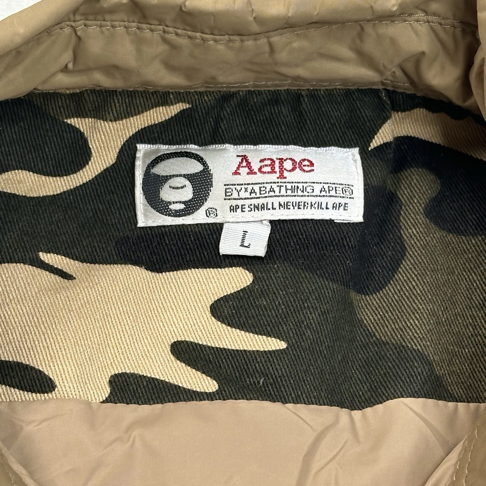 AAPE BY A BATHING APE Quilted Jacket Size Large Patches Military Beige Workwear image 9