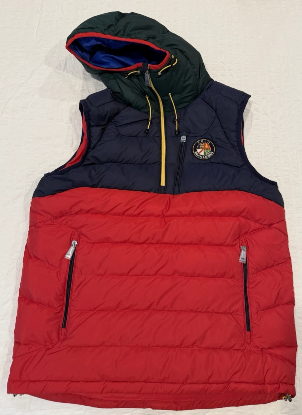 Polo Ralph Lauren Big Crest Cookie Patch Sz Small Hooded Pullover Puffer Vest