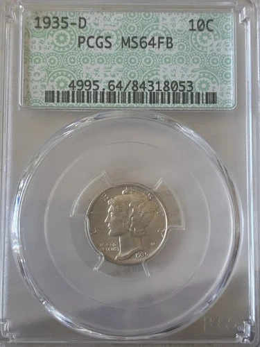 1935-D Mercury Dime 10c PC MS 64 FB Special Holder