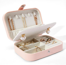 Jewelry Box, PU Leather Small Portable Travel Case, 2 Layers Organizer Display S