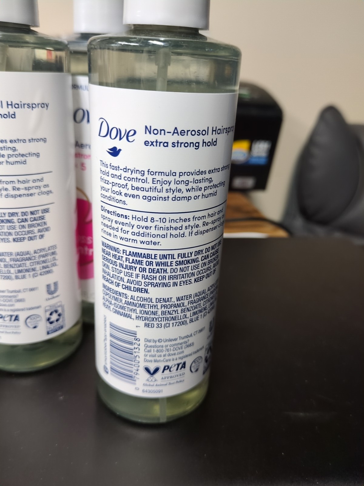 3 X Dove Non-Aerosol Hairspray #5 Extra Strong Hold Gloss & Control 9.25 oz each