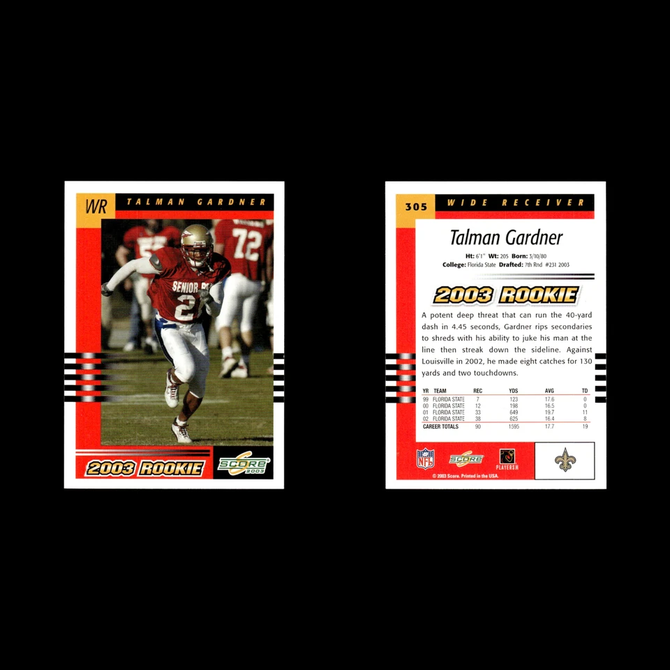 Talman Gardner Rookie #305 2003 Score New Orleans Saints Football Card NFL NM - Image 3 of 3