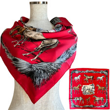 HERMES Carre 90 "Les Poulains" 100 Silk Scarf Vintage Rare Cleaned