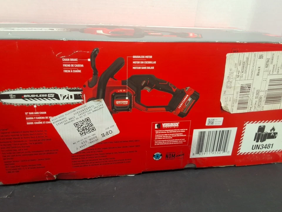 Craftsman V20 BRUSHLESS RP CMCCS630P1 12" Chainsaw. Includes Battery & Charger - Image 3 of 4