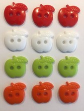 Apple shaped sewing buttons 22mm red green white orange - packs of 25 50 and 100
