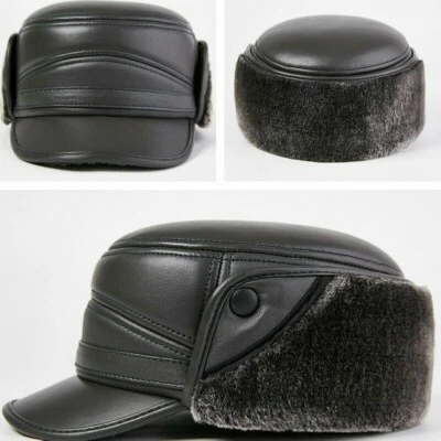 Hommes Cuir Chapeau Trappeur Mouton Casquette Chasse Aviateur Oreille Flap Hiver - Photo 1/4