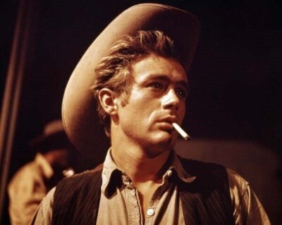 James Dean looks cool smoking cigarette as Jet Rink from Giant 8x10 real  photo