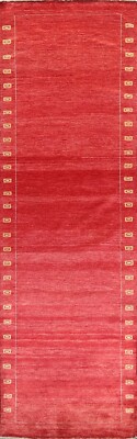 Bordered Modern Gabbeh Kashkoli Oriental Runner Rug Hand-knotted 2' 8'' x 10' 1''