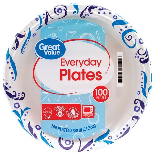 Great Value Everyday Disposable Paper Plates, 9in, 100ct eBay