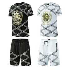 New Mens Cotton T Shirt  Polyester Shorts Set LION PRINT Tracksuit Summer