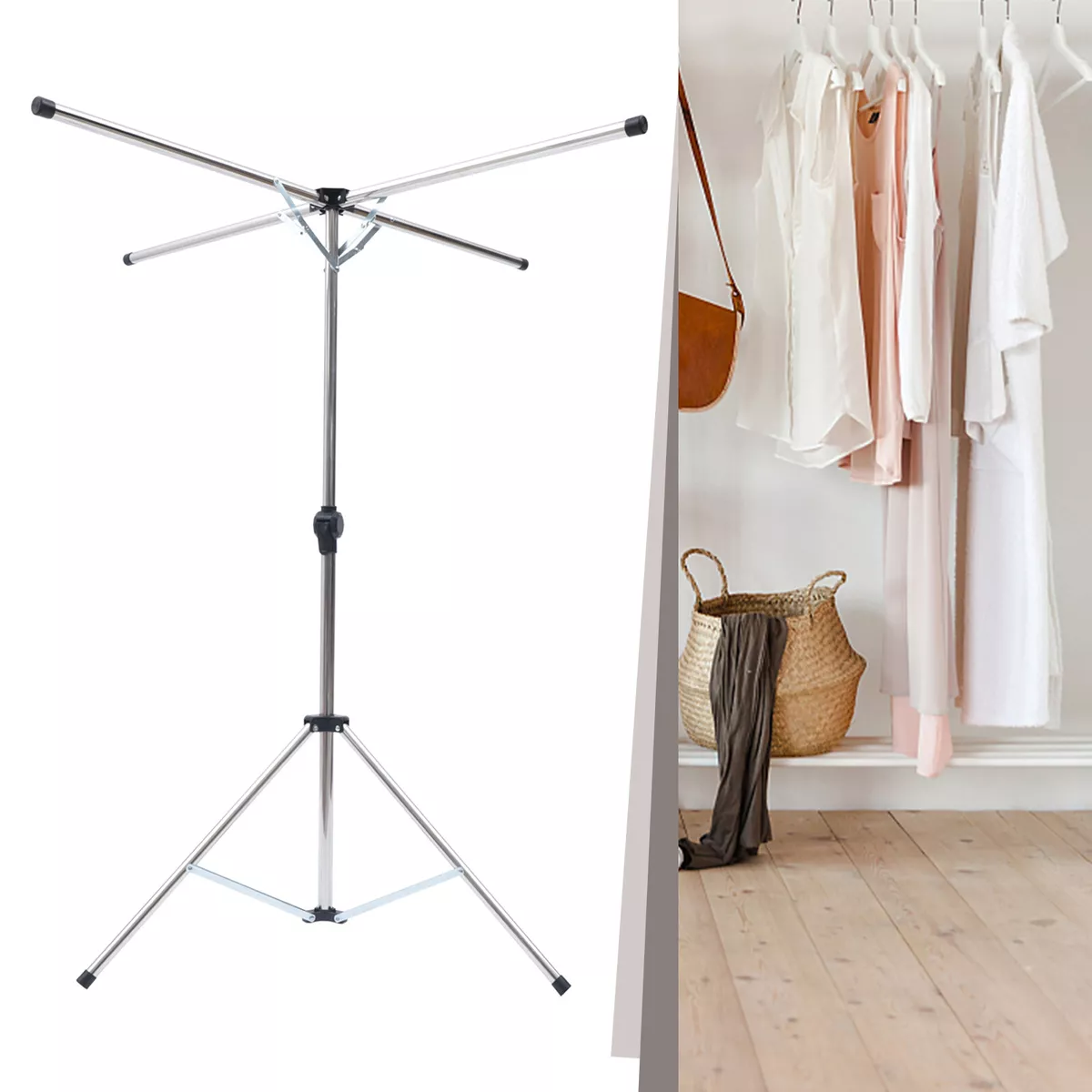 Drying Rack Clothes Hanger Tripod Dry Laundry Folding Expandable Indoor  Dryer