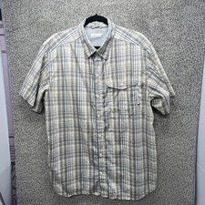 Columbia Button Up Shirt Mens L Beige Tan Omni Shade Fishing Lightweight Vented