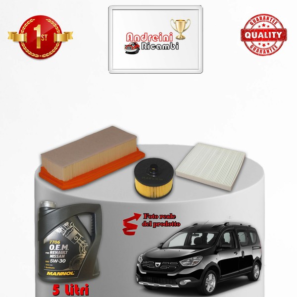 Wartungsset 3 Filter Und ÖL Dacia Dokker 1.3 75KW 102PS Ab 2019-image